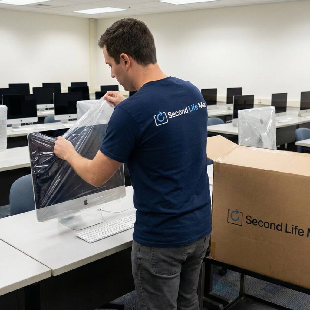 Wrapping up an iMac at community college.